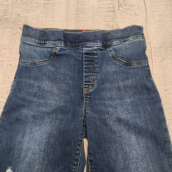 Spanx Distressed Ankle Skinny Jeans Women's M High Rise Stretch‎ Denim Raw Hem - Picture 3 of 12
